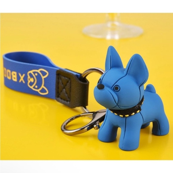 Other - Blue Frenchie/Boston Terrier Studded Keychain with Strap